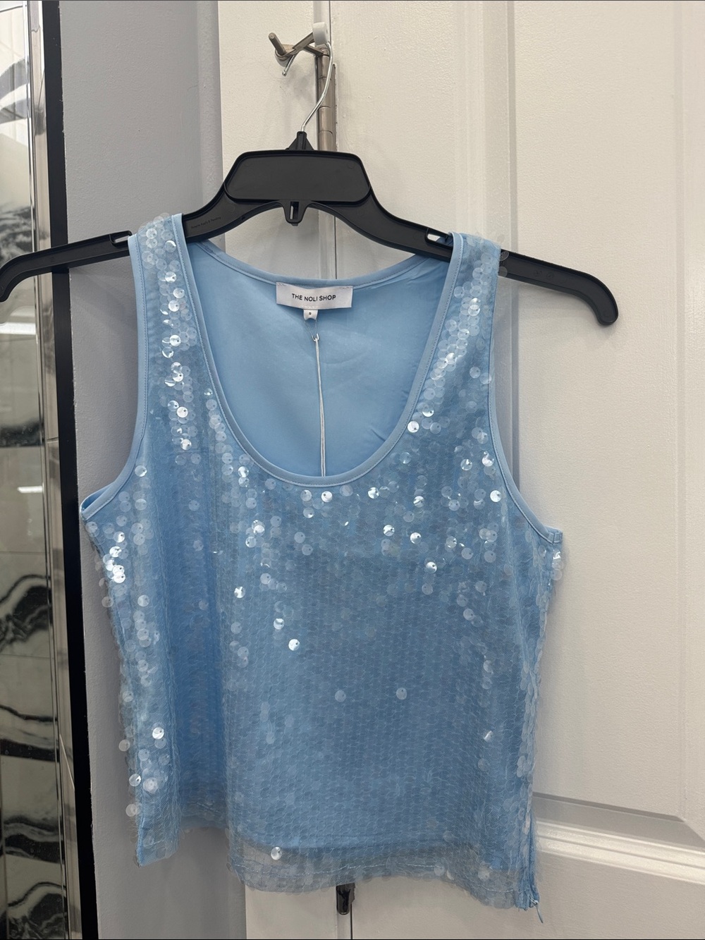 Noli Sky Blue Sequin Sheer Tank